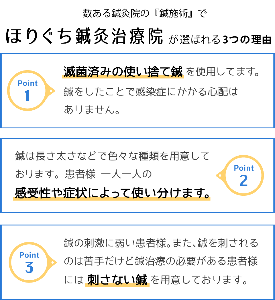 鍼施術で選ばれる３つの理由