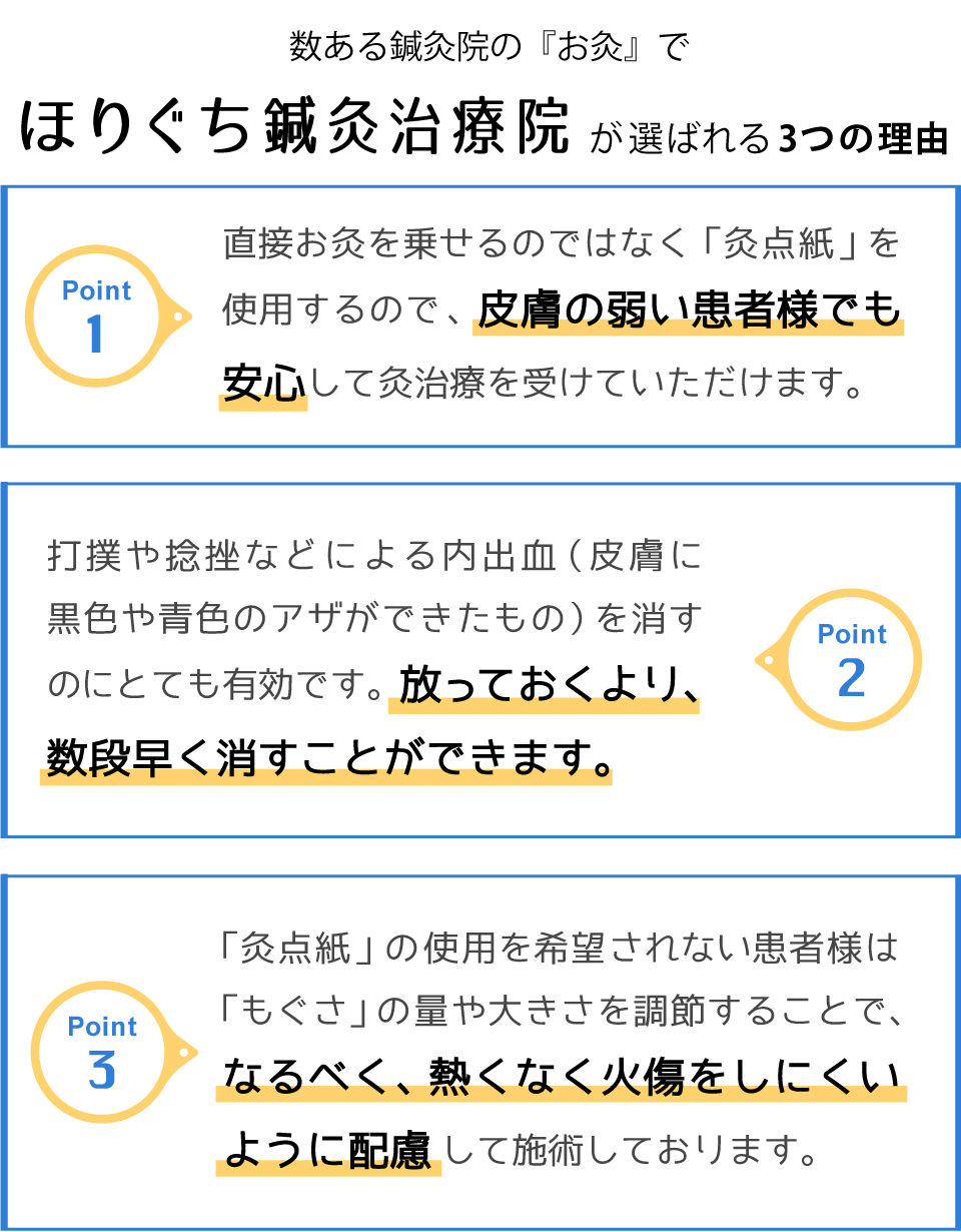 お灸で選ばれる３つの理由